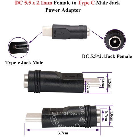 Đầu chuyển nguồn chân tròn sang type C - 5.5x2.1mm to type C adapter