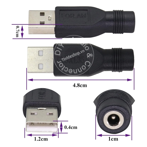 USB sang chân nguồn tròn 3.5x1.35 - DC USB AM to 3.5x1.35mm power adapter