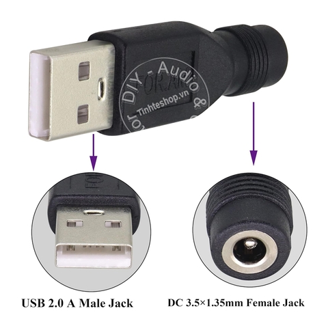 USB sang chân nguồn tròn 3.5x1.35 - DC USB AM to 3.5x1.35mm power adapter