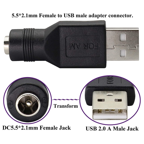 Đầu chuyển nguồn USB sang chân tròn DC 5.5x2.1mm - USB AM to 5.5x2.1mm female adapter