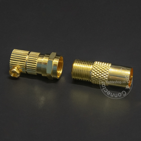 Chuôi vặn đầu cắm jack anten TV 9.5mm thẳng đồng mạ vàng - TV Connector 9.5mm TV Plug