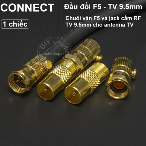 Chuôi vặn đầu cắm jack anten TV 9.5mm thẳng đồng mạ vàng - TV Connector 9.5mm TV Plug