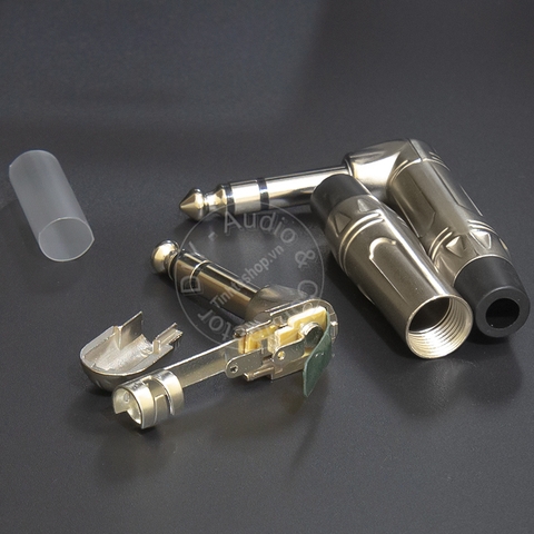 Đầu hàn jack 6ly stereo cong bẻ góc mạ nickel OD5-6.5mm - 6.35mm stereo jack plug