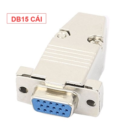 Rắc hàn chân VGA DB15 3 hàng vỏ ốp kim loại - 15-pin D-Sub male and female plug with metal casing.