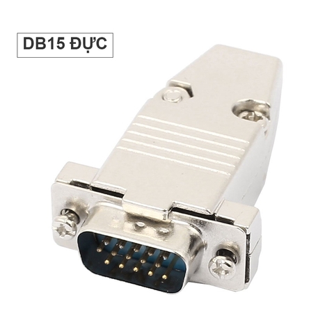 Rắc hàn chân VGA DB15 3 hàng vỏ ốp kim loại - 15-pin D-Sub male and female plug with metal casing.