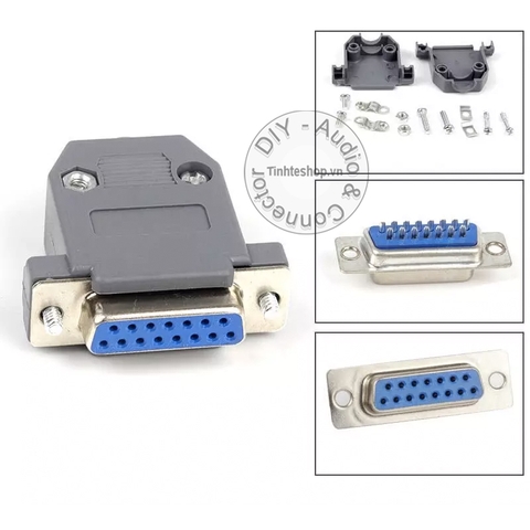 Đầu hàn kèm vỏ ốp DB15 cái - Vỏ ốp đầu hàn jack D-SUB 15pin DB15 cái OD10mm