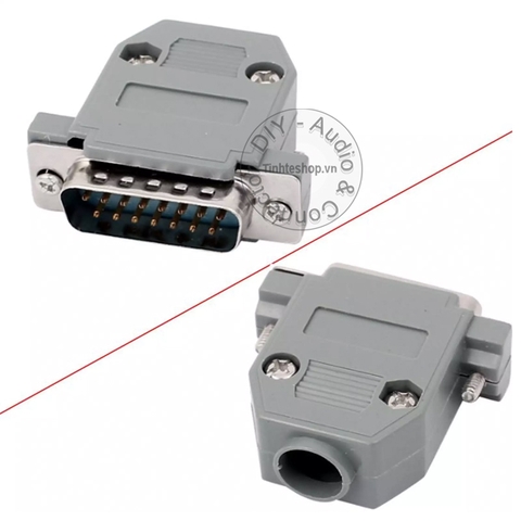 Đầu hàn kèm vỏ ốp DB15 cái - Vỏ ốp đầu hàn jack D-SUB 15pin DB15 cái OD10mm