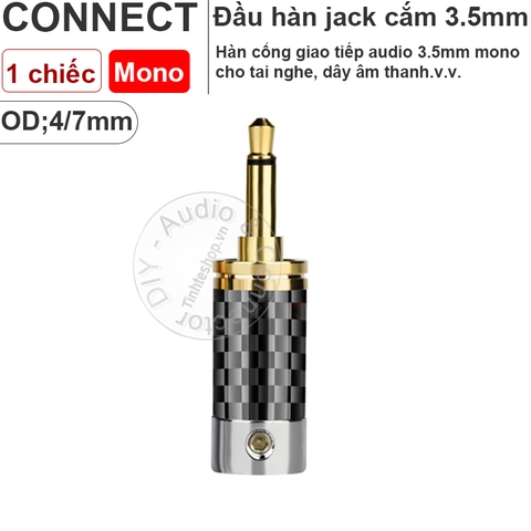 Giắc 3.5 mono gold 24K vỏ carbon - DIY 3.5mm TS audio jack