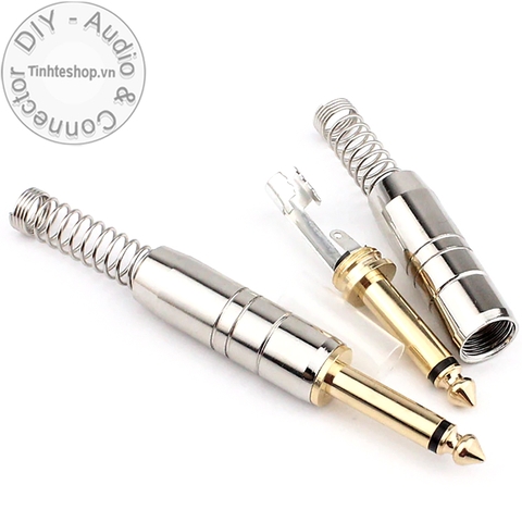 Đầu hàn jack 6.5mm mono mạ vàng chuôi lò xo OD 6mm