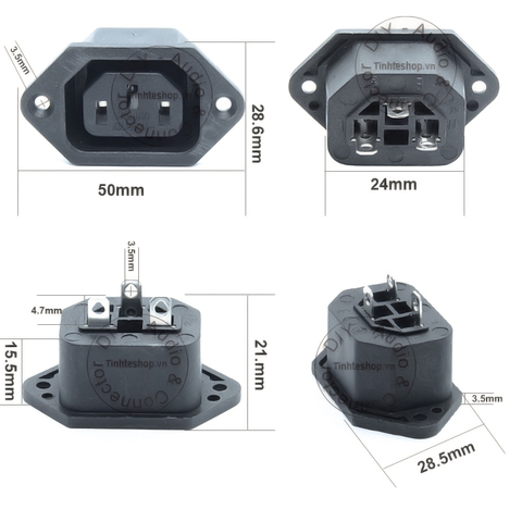 Ổ cắm nguồn C13 lắp bảng điều khiển trên thân vỏ thiết bị - Jack cắm nguồn C13 10A-250V