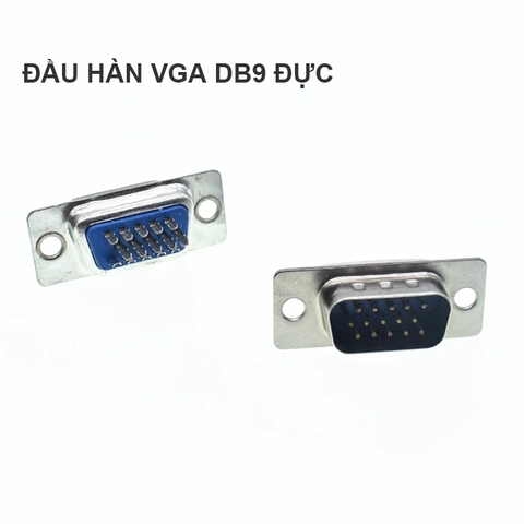 Rắc hàn chân VGA DB15 3 hàng vỏ ốp kim loại - 15-pin D-Sub male and female plug with metal casing.