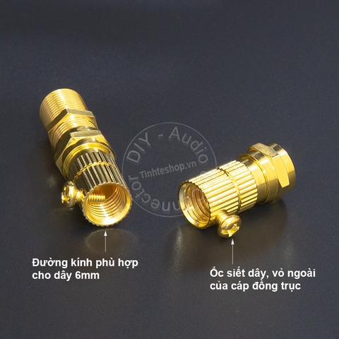 Combo đầu nối và chuôi vặn jack F5 cho anten TV đầu thu kỹ thuật số - Đầu nối cáp đồng trục