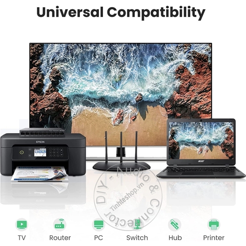 Đầu nối 2 dây mạng lại với nhau hỗ trợ tới 10Gbps và khuếch đại cáp lên tới 100 mét Ugreen NW114