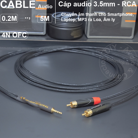 Cáp 3.5 ra 2 đầu bông sen chuyển âm thanh từ Laptop Smartphone DAC sang 2 loa 2 bên