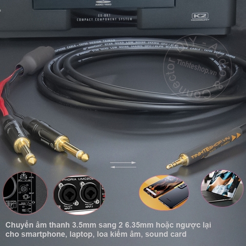 Jack 3.5 ra 2 đầu 6 ly 0.2 đến 10 mét - DIY 3.5mm stereo to 2 jack 6.35mm cable
