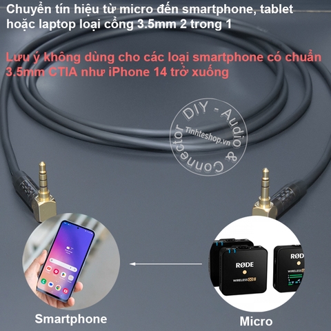 Dây 3.5 3 sang 4 chuyển micro vào Smartphone Tablet - 3.5mm TRS to TRRS microphone cable
