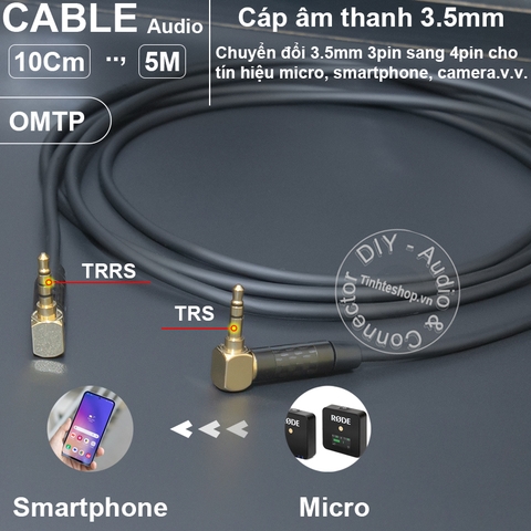 Dây 3.5 3 sang 4 chuyển micro vào Smartphone Tablet - 3.5mm TRS to TRRS microphone cable