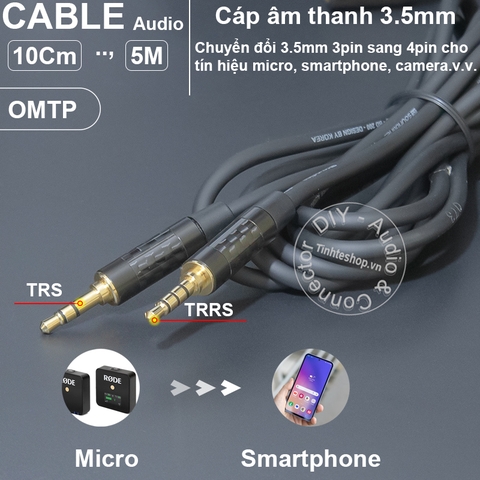 Dây 3.5 3 sang 4 chuyển micro vào Smartphone Tablet - 3.5mm TRS to TRRS microphone cable
