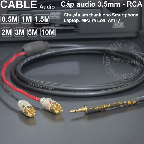 Cáp âm thanh 3.5 ra 2 đầu AV hiệu suất cao DIY 0.5 đến 10 mét - 1/8 to 2 RCA cable