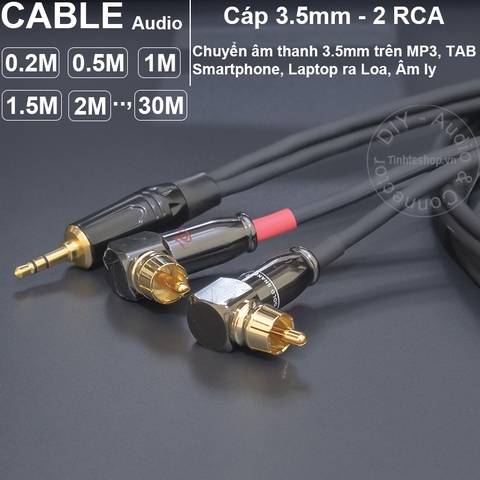 Dây âm thanh 3.5 ra 2 AV vuông góc DIY 0.2 đến 40 mét - 3.5mm to 2 RCA audio cable