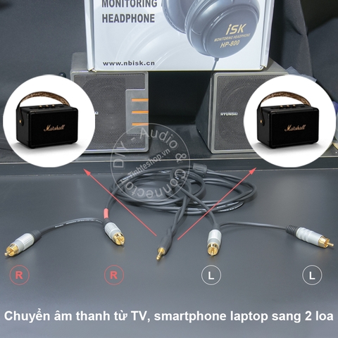 Dây 3.5 sang 4 đầu hoa sen chuyển âm thanh cho 2 loa rời