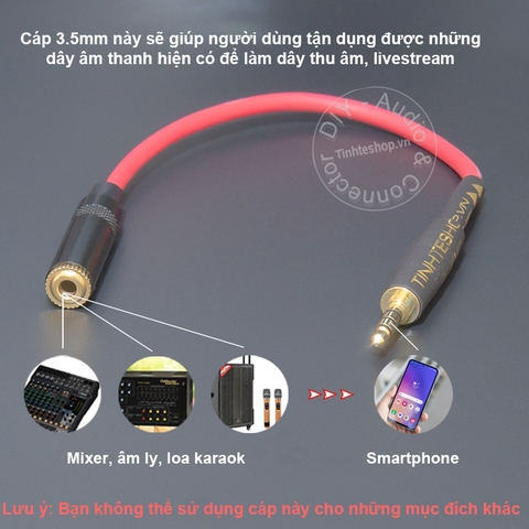 Cáp chuyển đổi livestream giúp bạn tận dụng dây sẵn có - 3-pole to 4-pole audio adapter cable for receiving and transmitting live signals to smartphones.