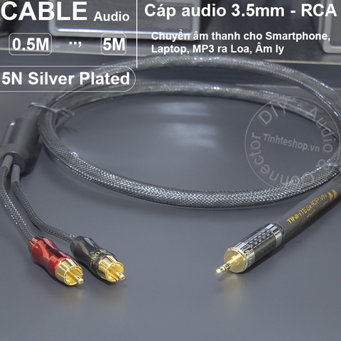 Dây 3.5 ra hoa sen đồng 5N mạ bạc DIY 0.5 đến 5 mét - DIY 3.5mm to 2 RCA stereo audio cable with 5N silver-plated HIFI copper core