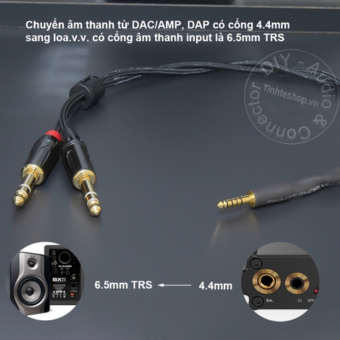 Dây balanced 4.4 sang 2 6.5mm TRS DIY 0.5 đến 2 mét - 4.4mm to 2 6.35mm TRS balanced audio cable