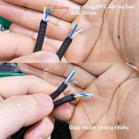 Cáp balanced 4.4 ra 2 đầu canon vuông góc lõi đồng 4N mạ bạc