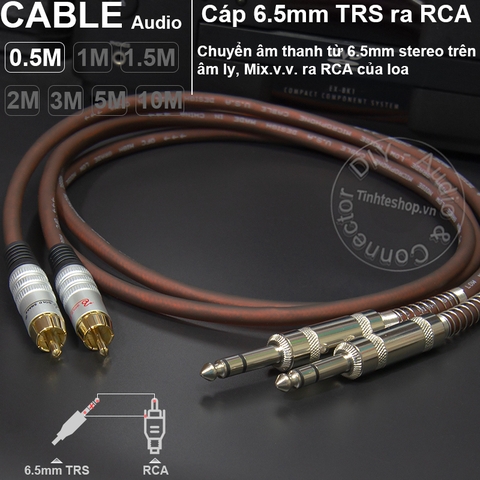 Cáp 6ly TRS balanced ra RCA 1 cặp DIY 0.5M đến 5M - 1/4 TRS to RCA cable