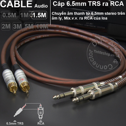 Cáp 6ly TRS balanced ra RCA 1 cặp DIY 0.5M đến 5M - 1/4 TRS to RCA cable