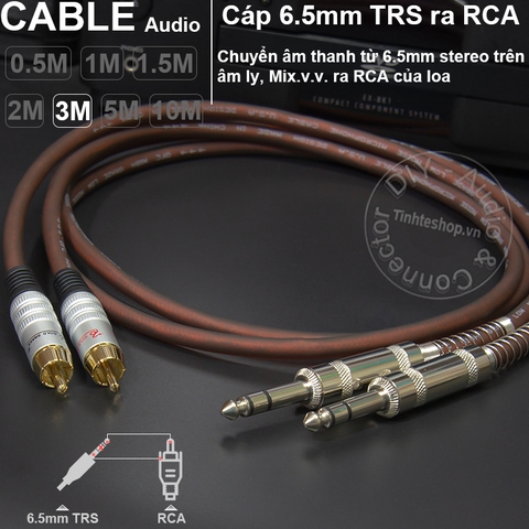 Cáp 6ly TRS balanced ra RCA 1 cặp DIY 0.5M đến 5M - 1/4 TRS to RCA cable