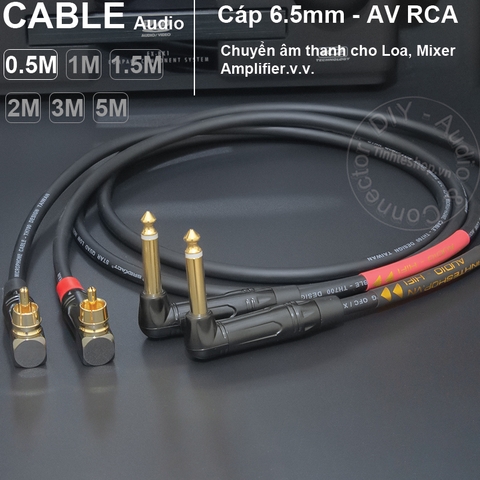 Dây 6.5 ra AV vuông góc 1 cặp DIY 0.5 đến 5 mét - 1/4 TS to RCA cable