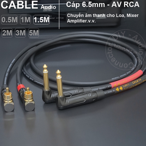 Dây 6.5 ra AV vuông góc 1 cặp DIY 0.5 đến 5 mét - 1/4 TS to RCA cable