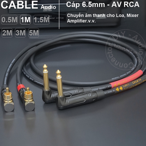 Dây 6.5 ra AV vuông góc 1 cặp DIY 0.5 đến 5 mét - 1/4 TS to RCA cable