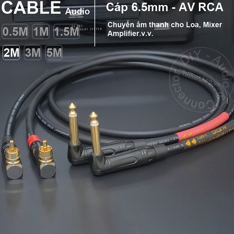Dây 6.5 ra AV vuông góc 1 cặp DIY 0.5 đến 5 mét - 1/4 TS to RCA cable