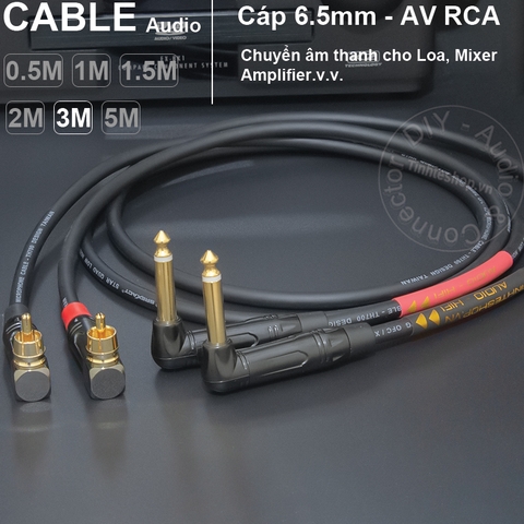 Dây 6.5 ra AV vuông góc 1 cặp DIY 0.5 đến 5 mét - 1/4 TS to RCA cable