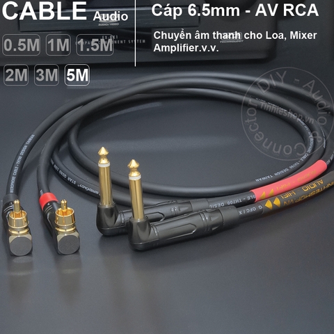 Dây 6.5 ra AV vuông góc 1 cặp DIY 0.5 đến 5 mét - 1/4 TS to RCA cable