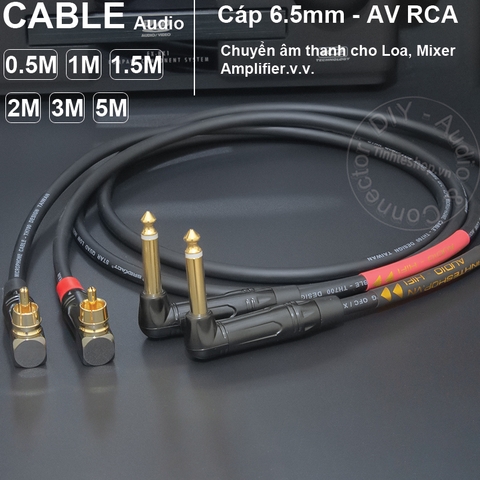 Dây 6.5 ra AV vuông góc 1 cặp DIY 0.5 đến 5 mét - 1/4 TS to RCA cable