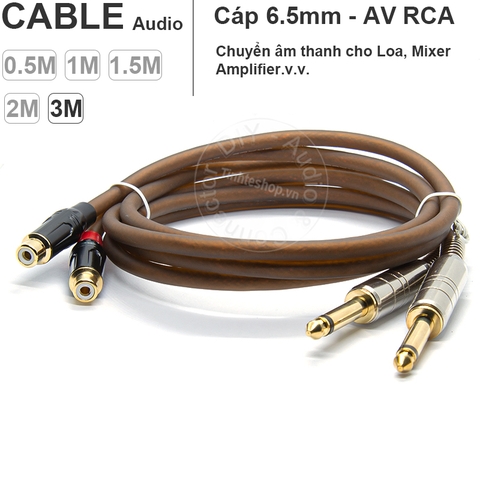 Cáp hoa sen sang 6 ly 2 sợi DIY 0.5 mét đến 3 mét - 6.5mm male to RCA female cable 2 wire