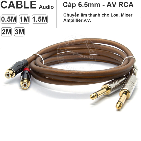 Cáp hoa sen sang 6 ly 2 sợi DIY 0.5 mét đến 3 mét - 6.5mm male to RCA female cable 2 wire