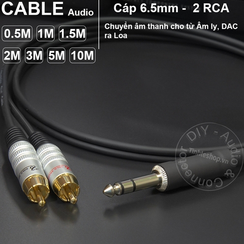 Dây jack 6 ly stereo ra 2 AV DIY 0.5M đến 10M - 6.5mm TRS to 2 RCA cable