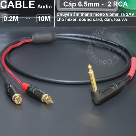 Cáp 6.5 mono sang 2 đầu bông sen AV chuyển âm từ Đàn piano Mixer Sound card sang loa - 6.35mm TS to 2 RCA cable