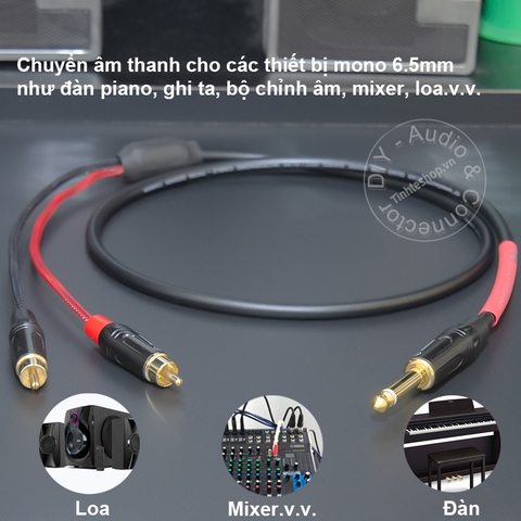 Dây 6 ly mono ra hoa sen chuyển âm thanh từ Đàn Mixer sang Loa Âm ly - DIY 1/4 TS to 2 RCA audio cable