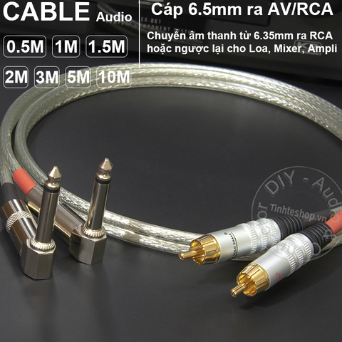 Cặp dây 6 ly ra AV hoa sen DIY 0.5M đến 5M - 6.5mm to RCA cable