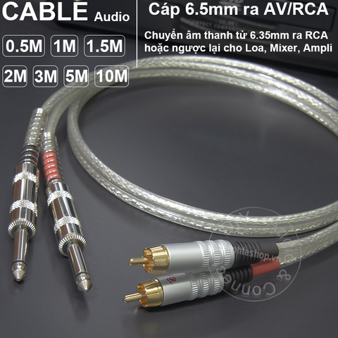 Cặp cáp 6.5mm sang hoa sen AV DIY 0.5M đến 5M - 6.5mm to RCA cable