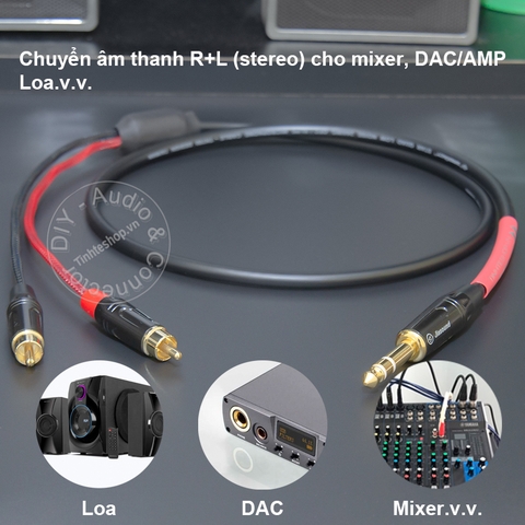 Dây 6 ly stereo ra AV chuyển âm thanh từ Mixer Sound card DAC AMP sang Loa Âm ly - DIY 1/4 TRS to 2 RCA audio cable
