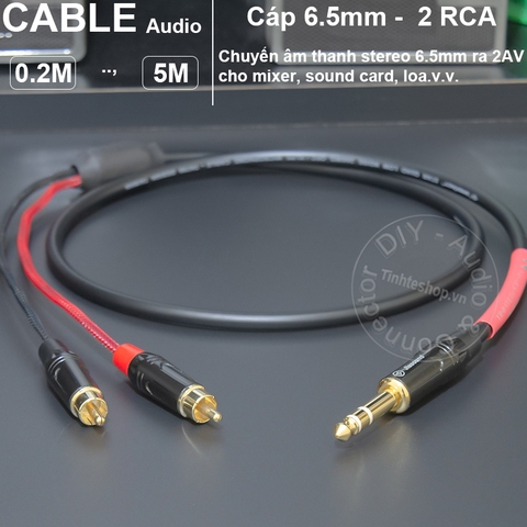 Cáp 6 ly TRS sang 2 đầu hoa sen chuyển âm thanh từ phone Mixer Sound card DAC sang Lo Âm ly - 6.35mm stereo to 2 RCA cable