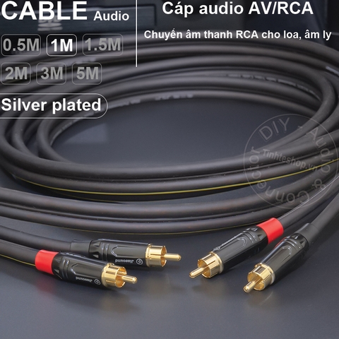 Dây hoa sen 2 đầu lõi đồng mạ bạc 1 cặp DIY 0.5 đến 5 mét - RCA silver plated