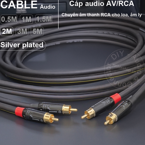 Dây hoa sen 2 đầu lõi đồng mạ bạc 1 cặp DIY 0.5 đến 5 mét - RCA silver plated